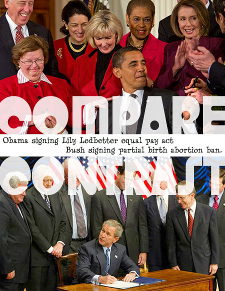 Comparison of Bush's advisors for partial abortion ban and Obama's advisors for equal pay act